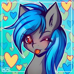 Size: 2861x2862 | Tagged: safe, artist:mimtii, oc, oc only, :p, blushing, cute, ear fluff, heart, high res, looking at you, portrait, smiling, solo, tongue out, wingding eyes, wink