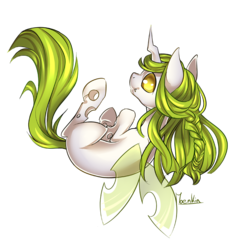 Size: 800x800 | Tagged: safe, artist:moenkin, oc, oc only, oc:melody swiftsong, changeling, albino changeling, green changeling, simple background, solo, transparent background, white changeling