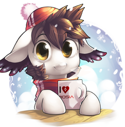 Size: 887x900 | Tagged: safe, artist:xennos, oc, oc only, oc:prince aurora, pony, trinity: rebirth, clothes, cute, floppy ears, hat, looking at you, male, mug, scarf, smiling, smiling at you, solo, stallion
