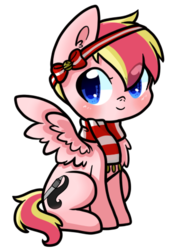 Size: 311x461 | Tagged: safe, artist:cloureed, oc, oc only, pegasus, pony, chibi, christmas, clothes, cute, scarf, simple background, sitting, transparent background