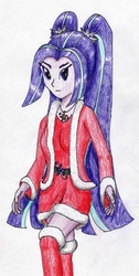 Size: 1500x2968 | Tagged: safe, artist:40kponyguy, derpibooru exclusive, aria blaze, equestria girls, g4, christmas, clothes, female, socks, solo, thigh highs, traditional art