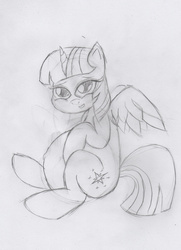Size: 1280x1765 | Tagged: safe, artist:mlp-pregnancy-is-magic, twilight sparkle, alicorn, pony, g4, female, grayscale, monochrome, pregnant, sketch, solo, traditional art, twilight sparkle (alicorn)