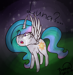 Size: 747x775 | Tagged: safe, artist:gelay-gulay, princess celestia, g4, bruised, crying, female, open mouth, solo, spread wings