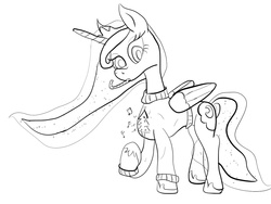 Size: 1024x768 | Tagged: safe, artist:robolestia, princess luna, g4, candy, candy cane, christmas, clothes, female, food, monochrome, my little art challenge, solo, sweater