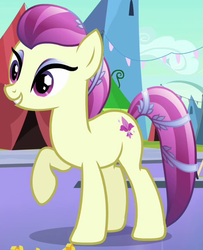 Size: 443x545 | Tagged: safe, screencap, fleur de verre, crystal pony, pony, g4, the crystal empire, background pony, cropped, female, mare, raised hoof, solo