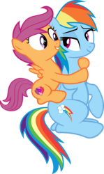Size: 1883x3161 | Tagged: safe, artist:megarainbowdash2000, rainbow dash, scootaloo, g4, cutie mark, ponies riding ponies, riding, scootaloo riding rainbow dash, scootalove, the cmc's cutie marks