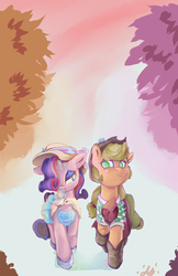 Size: 900x1391 | Tagged: safe, artist:aquaticsun, applejack, rarity, g4, autumn, clothes, female, lesbian, ship:rarijack, shipping