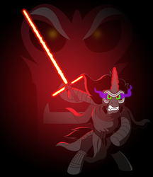 Size: 1272x1474 | Tagged: safe, artist:bennythebeast, king sombra, lord tirek, pony, g4, bipedal, clothes, crossguard lightsaber, glare, glowing horn, gritted teeth, hoof hold, horn, kylo ren, lightsaber, magic, male, solo, star wars, star wars: the force awakens, supreme leader snoke, weapon