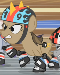 Size: 322x401 | Tagged: safe, screencap, hairpin turn, call of the cutie, g4, background pony, helmet, roller skates