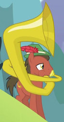 Size: 187x353 | Tagged: safe, screencap, g4, three's a crowd, background pony, hill song, musical instrument, ricola, solo, sousaphone