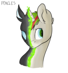 Size: 486x526 | Tagged: safe, artist:p0n1es, oc, oc only, oc:bygone specter, changeling, pony, unicorn, colt, foal, male, solo
