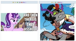 Size: 515x279 | Tagged: safe, idw, king sombra, starlight glimmer, derpibooru, g4, spoiler:comic, exploitable meme, juxtaposition, juxtaposition win, meme, meta