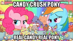 Size: 540x304 | Tagged: safe, pinkie pie, rainbow dash, g4, candy crush, image macro, meme