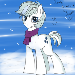 Size: 3000x3000 | Tagged: safe, artist:scribbles151, double diamond, earth pony, pony, g4, season 5, day, high res, looking at you, male, snow, snowfall, solo