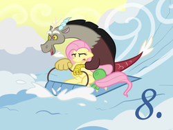 Size: 800x600 | Tagged: safe, artist:mod-named-carot, discord, fluttershy, g4, sled, snow