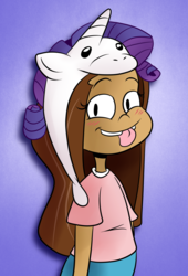 Size: 1700x2500 | Tagged: safe, artist:scobionicle99, artist:thisaccountisclosed, rarity, human, g4, barely pony related, blushing, catscratch, collaboration, female, hat, human kimberly, solo, tongue out