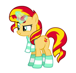 Size: 1756x1681 | Tagged: safe, artist:mohawgo, sunset shimmer, pony, unicorn, g4, boots, clothes, female, magic, scarf, simple background, smirk, solo, transparent background, vector, winter