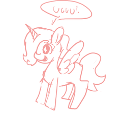 Size: 640x600 | Tagged: safe, artist:ficficponyfic, oc, oc only, oc:emerald jewel, alicorn, pony, colt quest, alicorn oc, alicornified, colt, cyoa, femboy, foal, happy, horn, male, open mouth, race swap, sketch, smiling, solo, spread wings, starry eyes, uguu, wingding eyes, wings