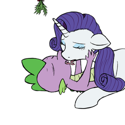 Size: 1200x1200 | Tagged: safe, artist:thebathwaterhero, rarity, spike, dragon, pony, g4, colored, female, holly, holly mistaken for mistletoe, kissing, male, mare, ship:sparity, shipping, straight
