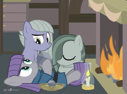 Size: 1000x735 | Tagged: safe, artist:dm29, limestone pie, marble pie, maud pie, earth pony, pony, g4, advent calendar, candle, fireplace, hearth's warming, holiday horse days, pie sisters, rock, sisters, trio