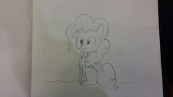 Size: 1280x720 | Tagged: safe, artist:tjpones, pinkie pie, g4, female, lineart, monochrome, sketch, solo, traditional art
