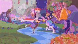 Size: 848x480 | Tagged: safe, screencap, discord, princess celestia, princess luna, screwball, spike, twilight sparkle, alicorn, draconequus, dragon, earth pony, pony, g4, season 5, the cutie re-mark, afro, alternate timeline, animated, cape, chaos, chaotic timeline, chase, clothes, clown celestia, clown luna, crown, discord scepter, discorded landscape, discovery family logo, female, frolestia, king discord, lunafro, male, mare, scepter, twilight sparkle (alicorn), unicycle