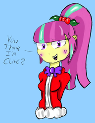 Size: 1472x1920 | Tagged: safe, artist:mildockart, sour sweet, equestria girls, g4, my little pony equestria girls: friendship games, blushing, bronybait, christmas, cute, dialogue, female, looking at you, solo, sourbetes