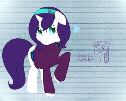 Size: 1280x1024 | Tagged: safe, artist:skullbow09, twilight sparkle, oc, oc:nyx, alicorn, pony, fanfic:winter bells, g4, alicorn oc, clothes, cutie mark, disguise, heart, lined paper, not rarity, raised hoof, sweater, text