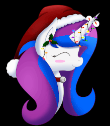 Size: 2000x2283 | Tagged: safe, artist:emerlees, oc, oc only, oc:storybook, pony, unicorn, animated, blushing, christmas, christmas lights, cute, hat, high res, profile, santa claus, santa hat