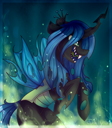 Size: 1678x1923 | Tagged: safe, artist:starlyfly, queen chrysalis, changeling, changeling queen, g4, crown, female, jewelry, rearing, regalia, solo