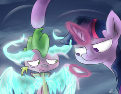 Size: 1024x791 | Tagged: safe, artist:loreto-arts, spike, twilight sparkle, pony, g4, crossover, duo, magic the gathering, ugin