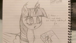 Size: 2688x1520 | Tagged: safe, artist:bigshot232, twilight sparkle, alicorn, pony, g4, blushing, chest fluff, female, lined paper, mare, present, sketch, solo, traditional art, twilight sparkle (alicorn)