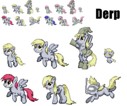 Size: 804x669 | Tagged: safe, artist:dmn666, derpy hooves, dipsy hooves, ski doo, earth pony, pony, unicorn, g4, baby, baby pony, clothes, costume, dizzy hooves, filly, paper bag, paper bag wizard, pixel art, pokémon, ponymon, scuba gear, simple background, transparent background, wet mane, wingless
