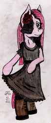 Size: 577x1383 | Tagged: safe, artist:mane-shaker, pinkie pie, earth pony, pony, g4, bipedal, boots, clothes, colored, dress, female, pinkamena diane pie, solo, traditional art, veil