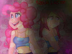 Size: 1600x1200 | Tagged: safe, artist:artistcoolpony, pinkie pie, human, g4, cleavage, clothes, crying, duality, duo, female, humanized, pinkamena diane pie, tank top