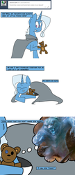 Size: 1280x2967 | Tagged: safe, artist:sehtkmet, trixie, bear, pony, unicorn, g4, comic, crossover, female, magic the gathering, mare, planeswalker, planeswalker trixie, solo, teddy bear, thought bubble