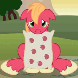 Size: 1976x1973 | Tagged: safe, artist:badumsquish, derpibooru exclusive, big macintosh, earth pony, pony, g4, animated, badumsquish is trying to murder us, behaving like a dog, big macindog, cute, door, eye shimmer, floppy ears, hugs needed, lonely, looking at you, macabetes, male, mouth hold, pillow, sad, sitting, solo, stallion, sunset, tail wag, weapons-grade cute, woobie