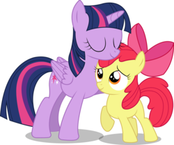 Size: 2877x2399 | Tagged: safe, artist:simplyfeatherbrain, apple bloom, twilight sparkle, alicorn, pony, g4, cute, daaaaaaaaaaaw, female, high res, hug, mare, simple background, transparent background, twilight sparkle (alicorn), vector