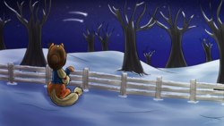 Size: 1920x1080 | Tagged: safe, artist:wave-realm, applejack, g4, female, fence, shooting star, snow, solo, winter