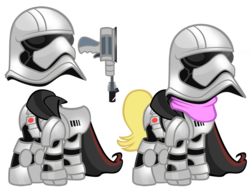 Size: 1600x1247 | Tagged: safe, artist:pixelkitties, ms. harshwhinny, g4, armor, blaster, captain phasma, cloak, clothes, energy weapon, gun, helmet, pistol, simple background, spoiler, star wars, star wars: the force awakens, stormtrooper, transparent background, weapon