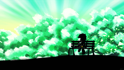 Size: 4800x2700 | Tagged: safe, artist:flamevulture17, lyra heartstrings, pony, unicorn, g4, bench, female, mare, silhouette, sitting, solo, wallpaper