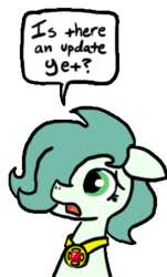 Size: 235x389 | Tagged: safe, artist:ficficponyfic, oc, oc only, oc:emerald jewel, colt quest, explicit source, femboy, foal, irony, is there an update yet?, male, necklace, trap