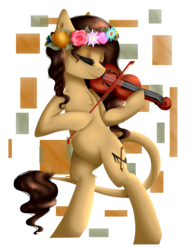 Size: 1800x2350 | Tagged: safe, artist:blocksy-art, oc, oc only, floral head wreath, flower, flower in hair, musical instrument, solo, violin