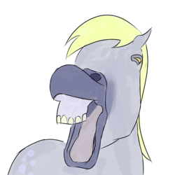 Size: 900x900 | Tagged: safe, artist:unity, derpy hooves, pegasus, pony, g4, female, hoers, horse yawn, horses doing horse things, mare, mlpgdraws, nightmare fuel, open mouth, realistic, simple background, solo, white background, yawn