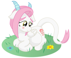 Size: 9600x7800 | Tagged: safe, artist:xniclord789x, oc, oc only, oc:lillie de thea, hybrid, absurd resolution, blushing, interspecies offspring, offspring, parent:discord, parent:fluttershy, parents:discoshy, pregnant, simple background, solo, transparent background