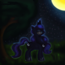 Size: 1250x1250 | Tagged: safe, artist:king-sombrero, princess luna, pony, g4, female, looking up, moon, night, solo, stars, tree