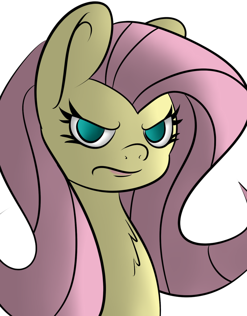 Safe Artist Psicarii Fluttershy Angry Bust Female Looking At You No