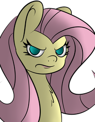 Size: 1468x1877 | Tagged: safe, artist:psicarii, fluttershy, g4, angry, bust, female, looking at you, no catchlights, no pupils, simple background, solo, white background