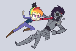Size: 2250x1500 | Tagged: safe, artist:khuzang, rainbow dash, human, g4, the cutie re-mark, alternate timeline, amputee, apocalypse dash, crystal war timeline, cybernetic arm, gritted teeth, humanized, metal gear solid 5, mind control, prosthetic arm, prosthetic limb, prosthetics, punch, sombra soldier
