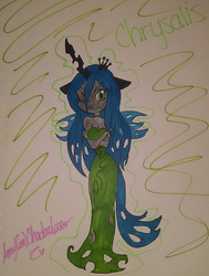 Size: 779x1028 | Tagged: safe, artist:amyrosexshadowlover, queen chrysalis, human, g4, clothes, crossed arms, dress, female, humanized, solo, traditional art